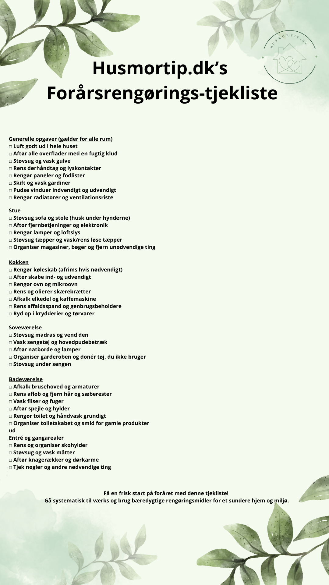 Forårs rengørings-tjek listen