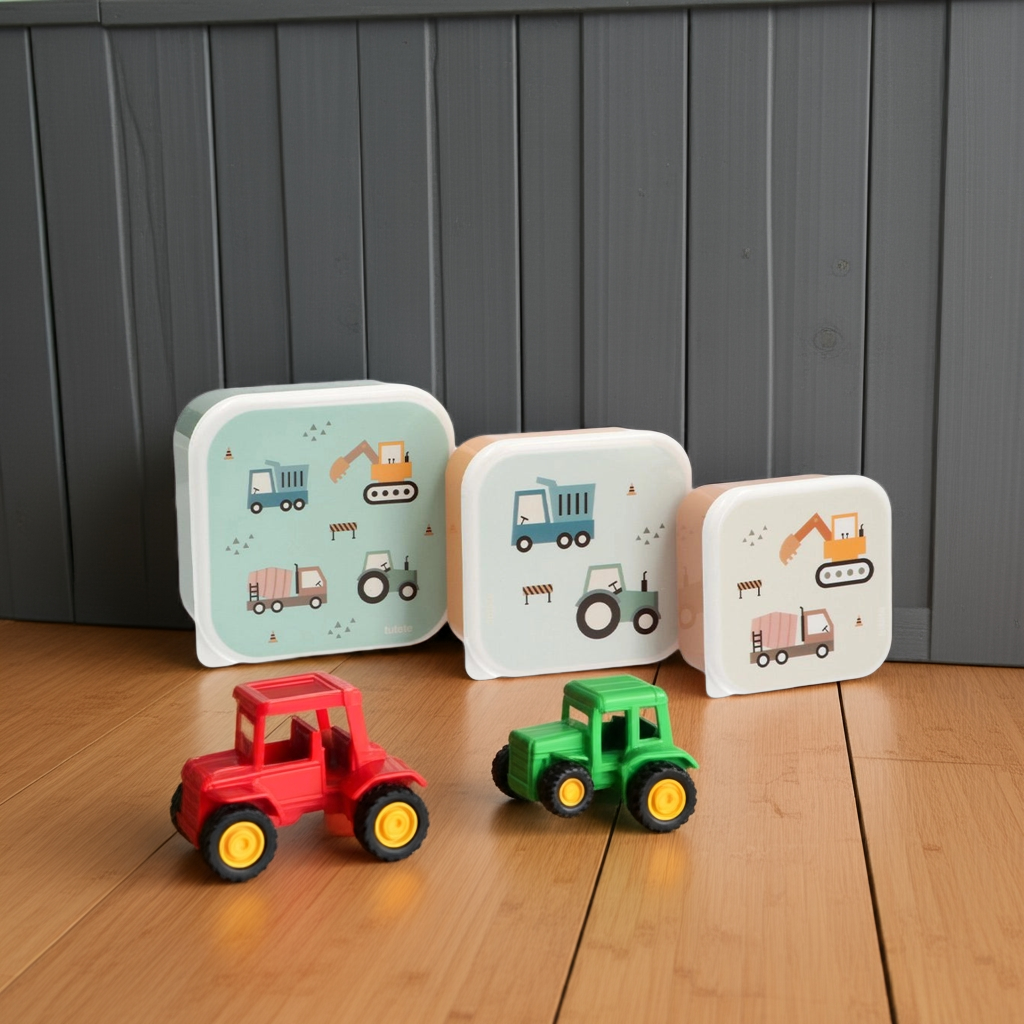 Sæt med 3 madkasser med Arbejdsmaskiner