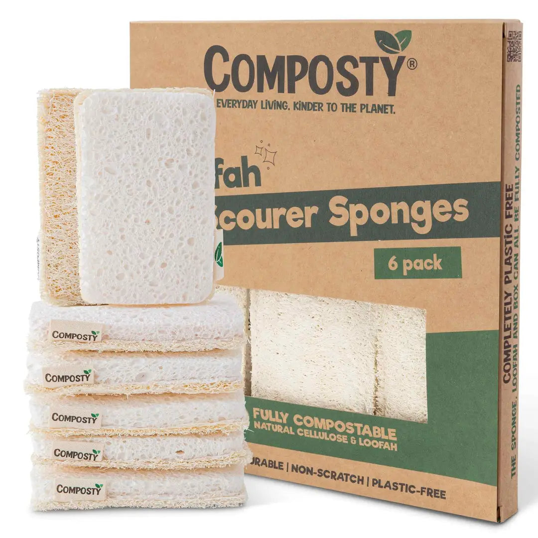 Composty® All-in-One Loofah-rengøringssvampe 6-pak